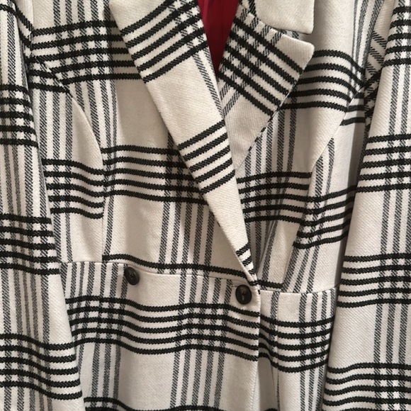 Creamy white and black “almost” buffalo plaid below the knee pea coat style - Picture 3 of 3